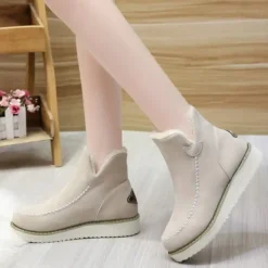 Stiefel Damen Freizeit Boden Stiefeletten Dick Schlosser Zeh Gestrickt