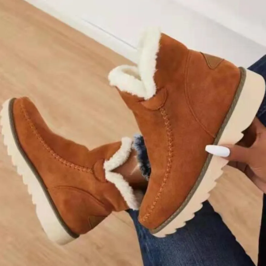 Stiefel Damen Freizeit Boden Stiefeletten Dick Schlosser Zeh Gestrickt