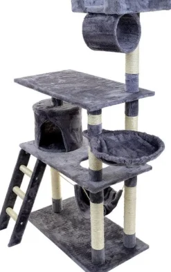 Stilvolle Graue Kratzbaum - XXL Katzenbaum mit Häuschen und Hängematte