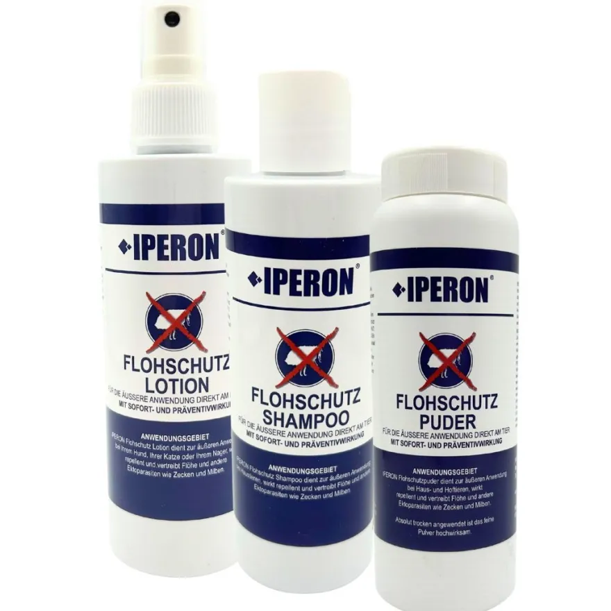 1 - 6 Stk. IPERON® Flohschutz Trio - Lotion, Shampoo & Puder im Set