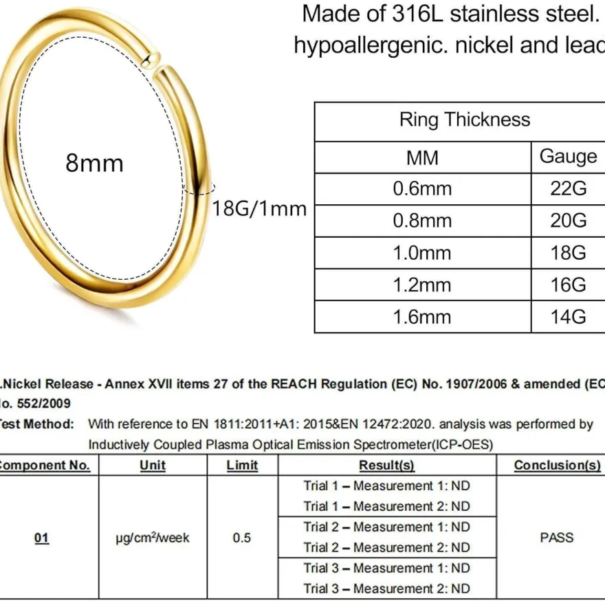 6stk Nasenpiercing Set 316L Chirurgenstahl Fake Septum Helix Piercings Gold