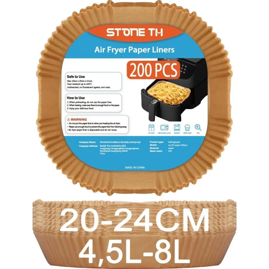 Stone TH 200 Stück Backpapier für Heißluftfritteuse 4,5L-8L, Airfryer