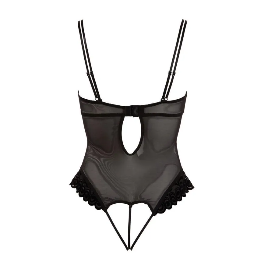 String-Body Flockprint Strass BH-Hebe schwarz Reizwäsche dessous