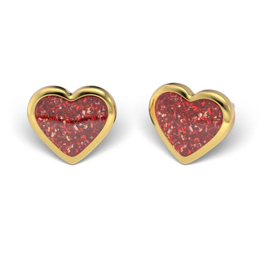 STUDEX * Herz Glitter rot* Medizinische Ohrstecker Ohrringe vergoldet