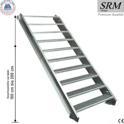 10 Stufen Stahltreppe STATIK Breite 60 - 120 cm, Geschosshöhe 150 - 200 cm