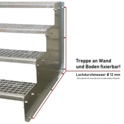 4 Stufen Standtreppe Modell 2 komplett Schwarz, Breite 60 - 160 cm, Höhe 72 cm