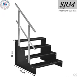 4 Stufen Standtreppe Modell 2 komplett Schwarz, Breite 60 - 160 cm, Höhe 72 cm