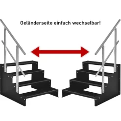 4 Stufen Standtreppe Modell 2 komplett Schwarz, Breite 60 - 160 cm, Höhe 72 cm