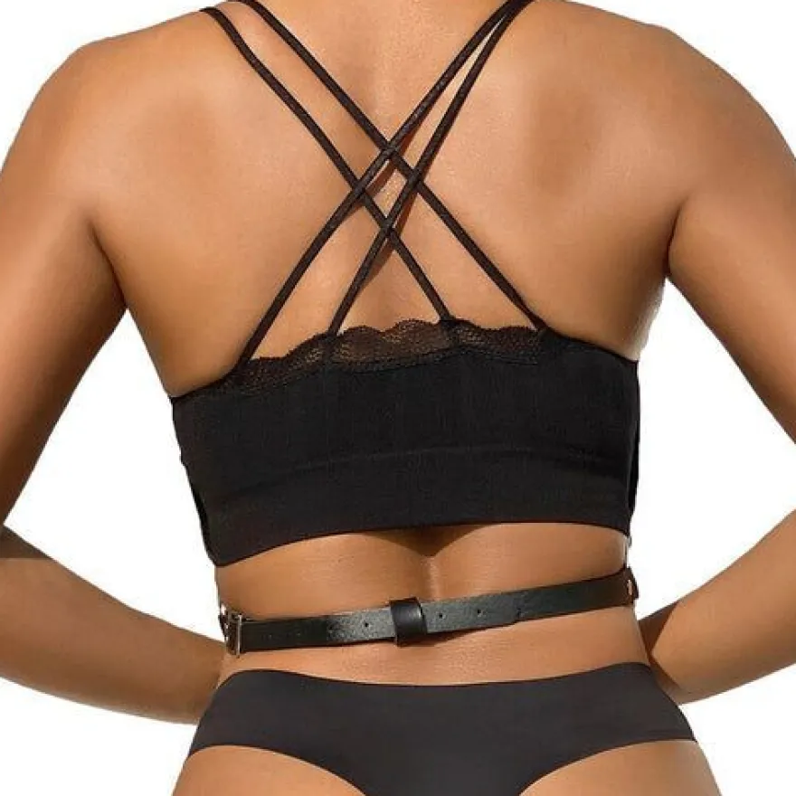 Subblime BDSM Mode Dessous Reizwäsche Brustharness Lederketten Schwarz Einheitsgrösse