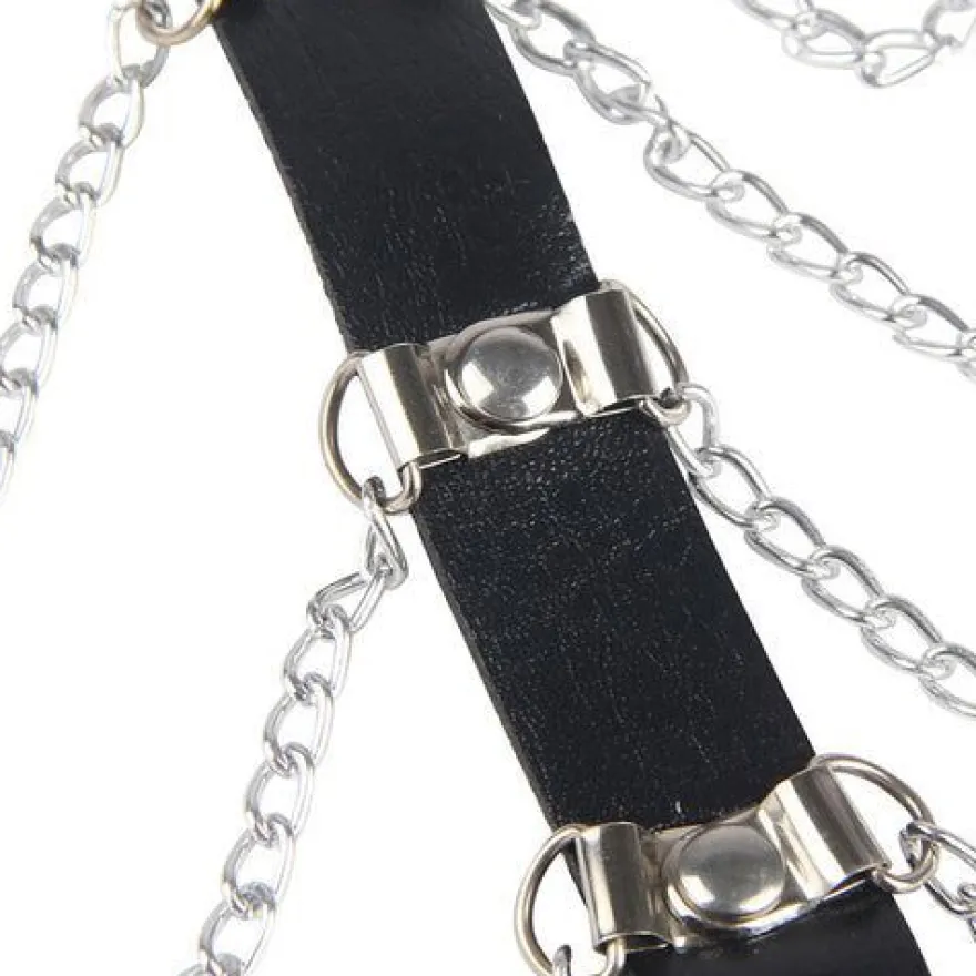 Subblime BDSM Mode Dessous Reizwäsche Brustharness Lederketten Schwarz Einheitsgrösse