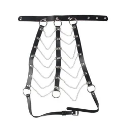 Subblime BDSM Mode Dessous Reizwäsche Brustharness Lederketten Schwarz Einheitsgrösse