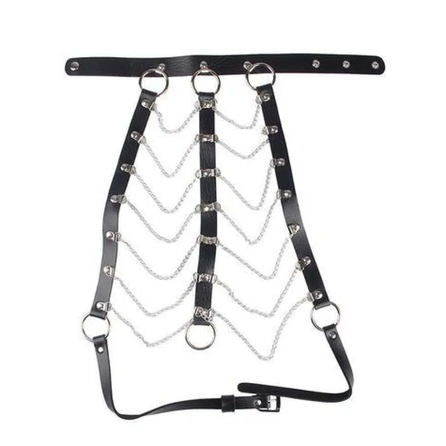 Subblime BDSM Mode Dessous Reizwäsche Brustharness Lederketten Schwarz Einheitsgrösse
