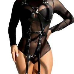 Subblime Ganzkörper-Harness aus Leder mit Schnallen schwarz