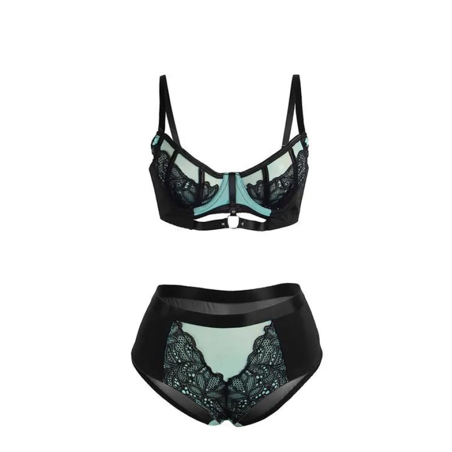 Subblime Push-up-BH-Set aus grüner Spitze und Netzstoff L/XL
