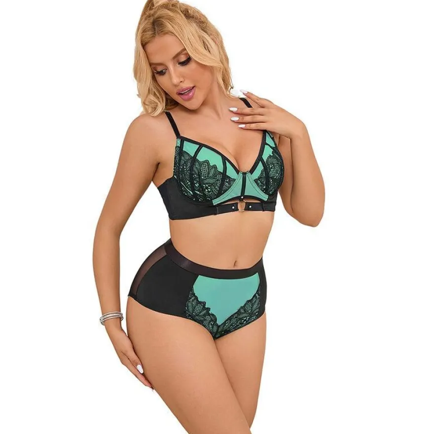 Subblime Push-up-BH-Set aus grüner Spitze und Netzstoff L/XL