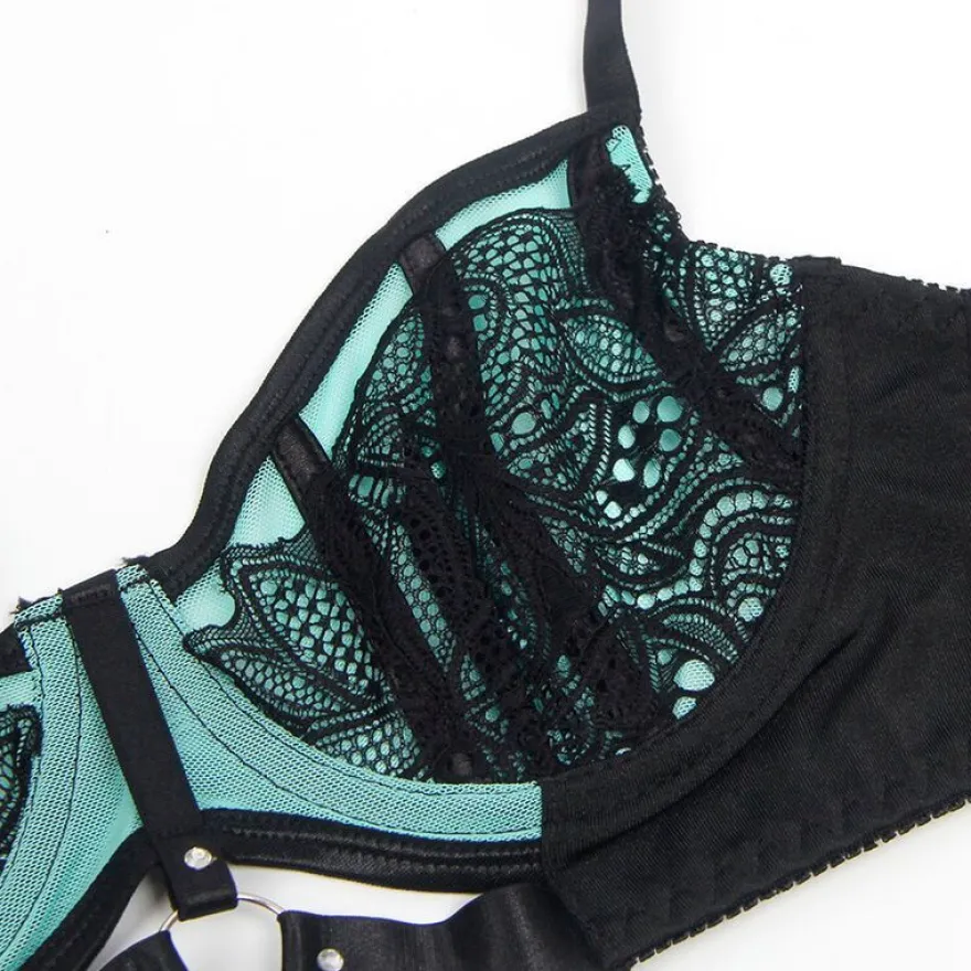 Subblime Push-up-BH-Set aus grüner Spitze und Netzstoff L/XL