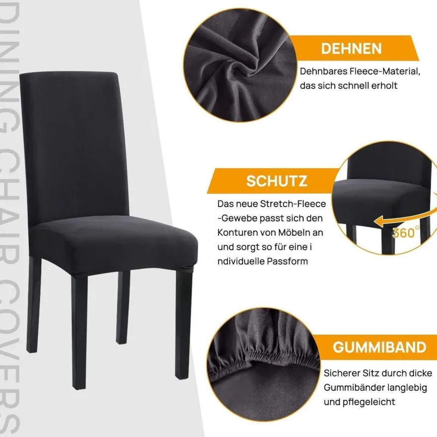 Sufdari Stuhlhussen 4er Set Anthrazit Grau, Stretch Esszimmer Stuhlbezug