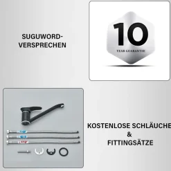 Suguword Niederdruck-Küchenarmatur Messing Einhebelmischer Schwarz, 360°
