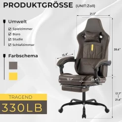 SUKIDA Gaming Chair Computerstuhl Fußstütze Bürostuhl Ergonomisch Braun