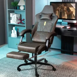 SUKIDA Gaming Chair Computerstuhl Fußstütze Bürostuhl Ergonomisch Braun