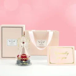 Sunia Beste Mama Geschenke Engel Figur Ewige Rose in Glaskuppel