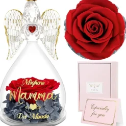 Sunia Beste Mama Geschenke Engel Figur Ewige Rose in Glaskuppel