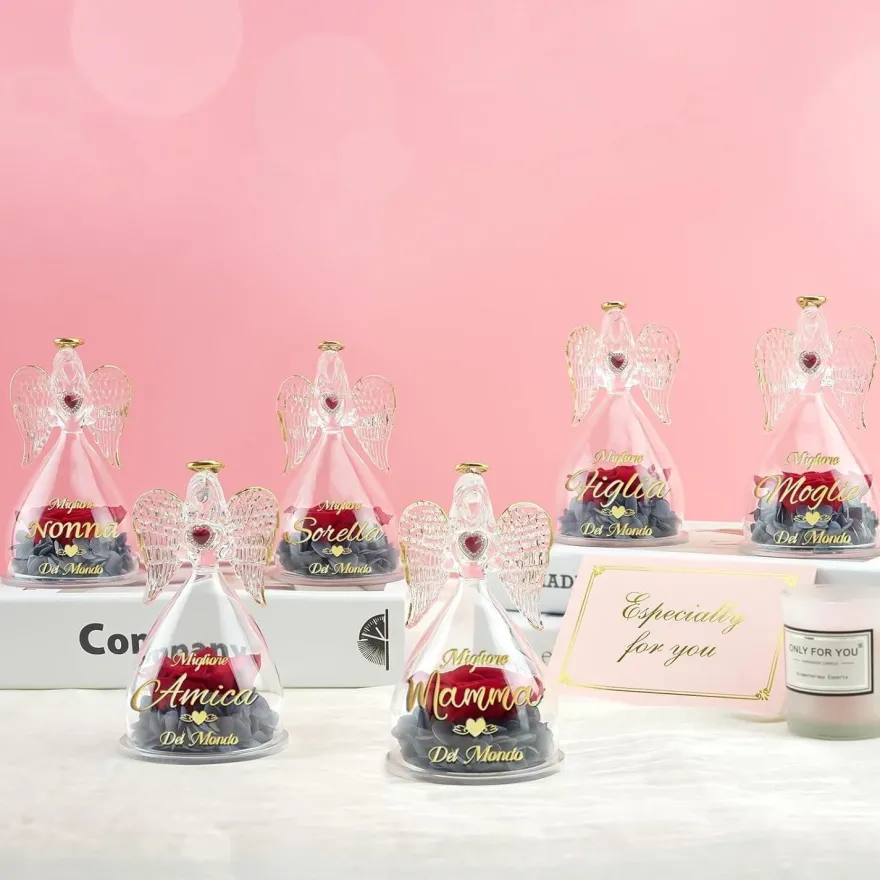 Sunia Beste Mama Geschenke Engel Figur Ewige Rose in Glaskuppel