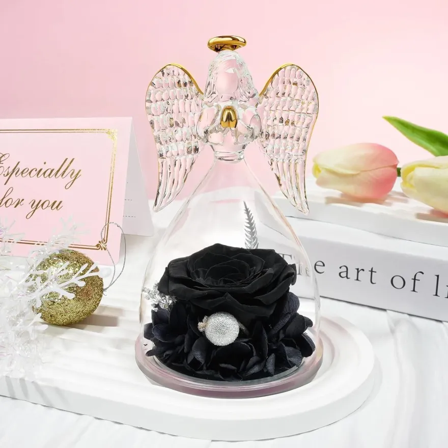 Sunia Ewige Rose Engel Figur Geschenk Mama Muttertag Handgefertigt Glaskuppel