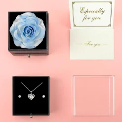 Sunia Ewige Rose Konservierte Blumen mit Herz Halskette Geschenk für Frauen