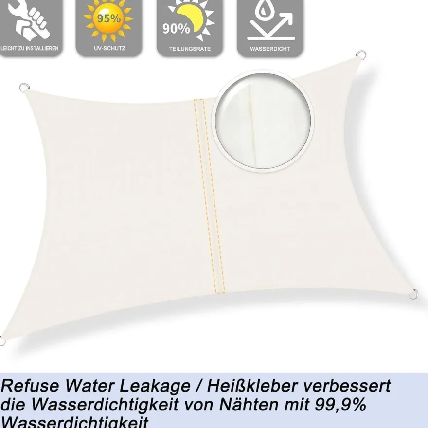 Sunnylaxx Sonnensegel Rechteckig 2,5x3m Creme - Wasserdicht, 95% UV-Schutz für