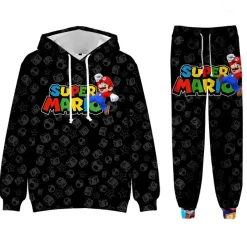 Super Mario Bros 2er Set Sportanzug Luigi Peach Toad Hoodie Hose Pullover Leggings