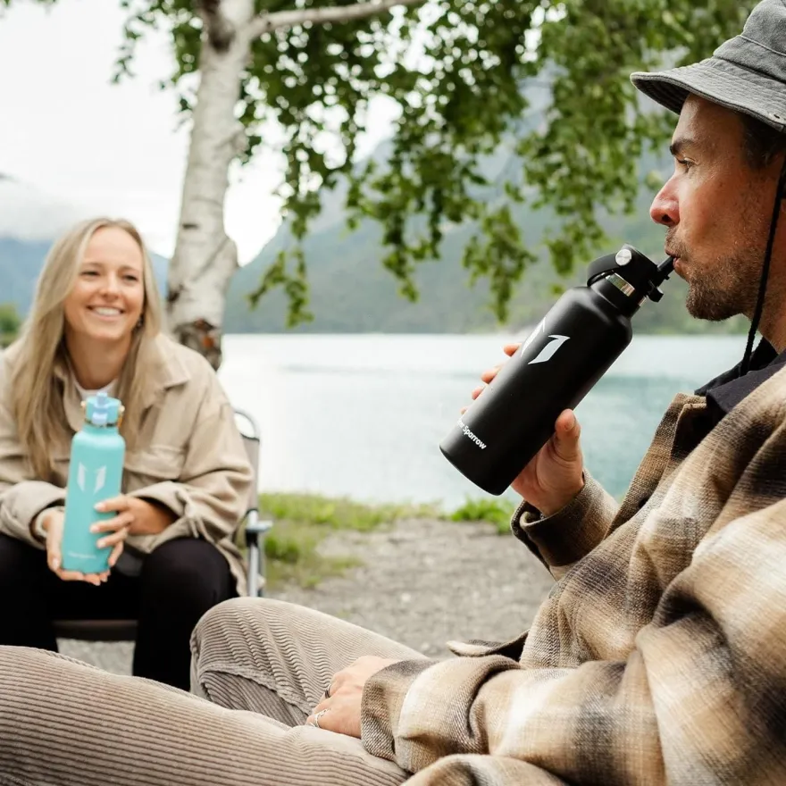 Super Sparrow Trinkflasche Edelstahl Thermobecher FlipFlow mit Strohhalm