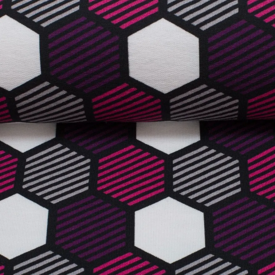 Swafing Crazy Shapes by Lycklig Design, Sweat angeraut, Waben, lila, pink VE 0,25 m