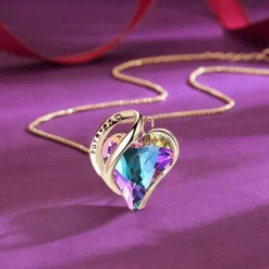 Sweetime 925 Silberkette Damen mit herzförmigem Amethyst Kristallanhänger