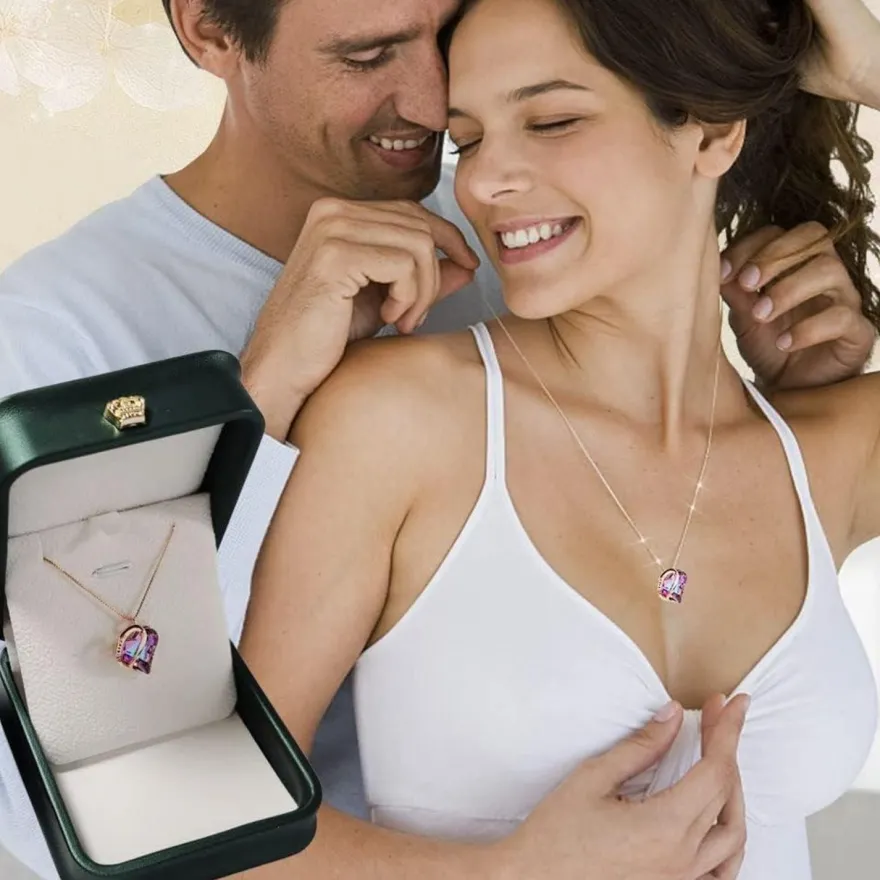 Sweetime 925 Silberkette Damen mit herzförmigem Amethyst Kristallanhänger