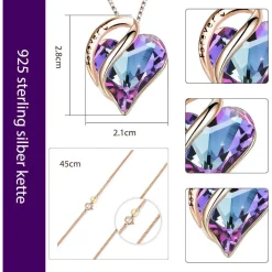 Sweetime 925 Silberkette Damen mit herzförmigem Amethyst Kristallanhänger