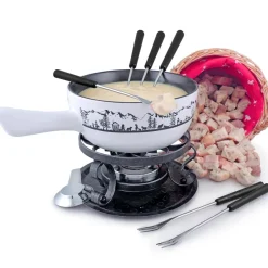 Swissmar Käsefondue Set 9-tlg. Keramik weiss Fondue Topf Ø 23 cm für 6 Personen