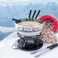 Swissmar Käsefondue Set 9-tlg. Keramik weiss Fondue Topf Ø 23 cm für 6 Personen