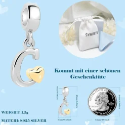 Symretie Damen A-Z Buchstaben Charm Anhänger Initial Beads Charms mit Gelbem
