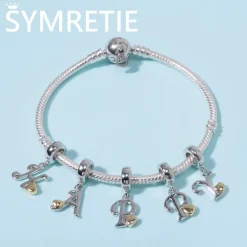 Symretie Damen A-Z Buchstaben Charm Anhänger Initial Beads Charms mit Gelbem