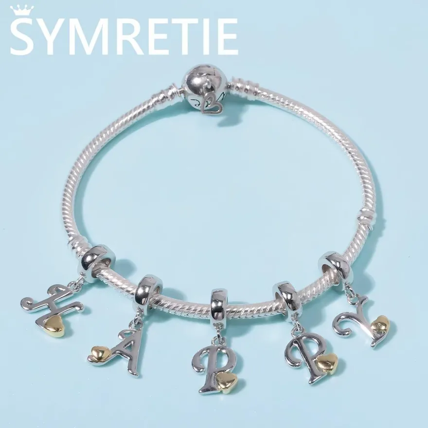 Symretie Damen A-Z Buchstaben Charm Anhänger Initial Beads Charms mit Gelbem