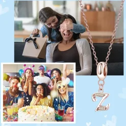 Symretie Damen Rose Gold Buchstabe Charm Anhänger A-Z, kompatibel mit