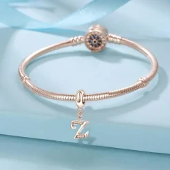 Symretie Damen Rose Gold Buchstabe Charm Anhänger A-Z, kompatibel mit