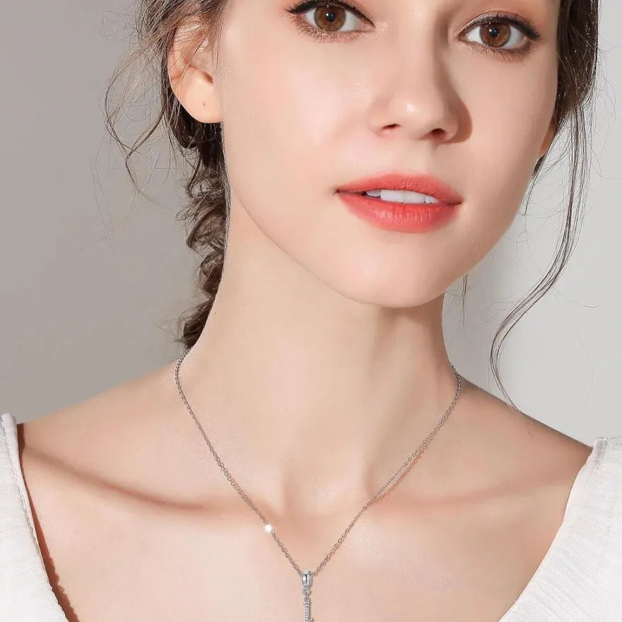 Symretie Damen 925 Sterling Silber Initial Buchstabe Anhänger für Europäische