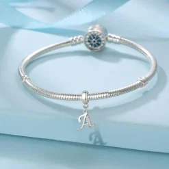 Symretie Damen 925 Sterling Silber Initial Buchstabe Charm Anhänger für