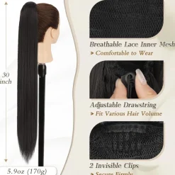 Synthetik Pferdeschwanz Verlängerung 76CM Schwarz Braun Damen Haar Clip