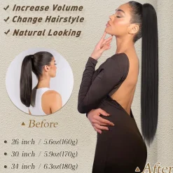 Synthetik Pferdeschwanz Verlängerung 76CM Schwarz Braun Damen Haar Clip