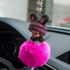 SYSUII Bling Strass Rückspiegel Anhänger Süße Puppe Plüsch Ball Auto Hängende