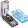 Tablettenteiler für Große und Kleine Tabletten, mit Aufbewahrungsfach, Blau