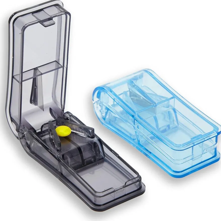 Tablettenteiler für Große und Kleine Tabletten, mit Aufbewahrungsfach, Blau